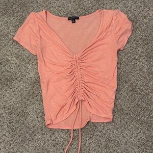Pink Tie Front Crop Top SHEIN, XS